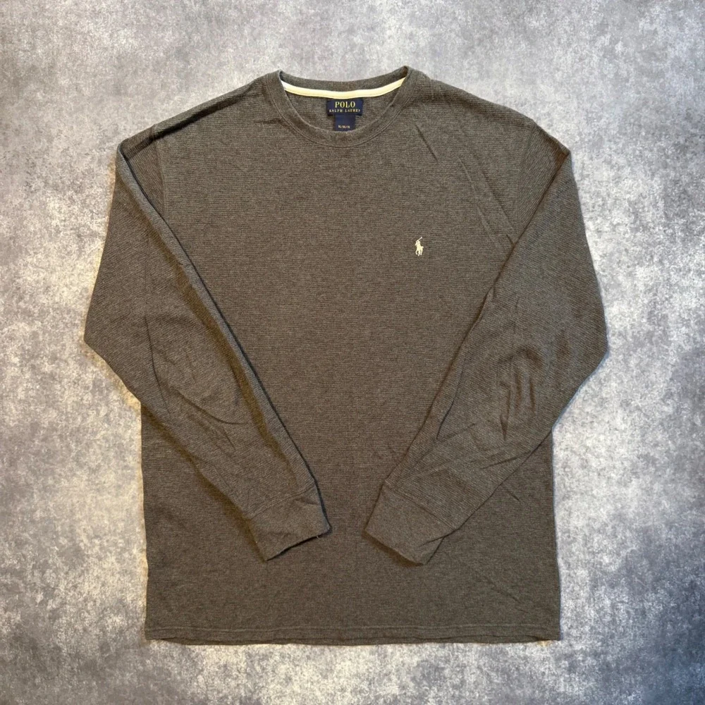 Polo Ralph Lauren Mens XL Gray Waffle Knit Thermal‎ Long Sleeve Crewneck Shirt